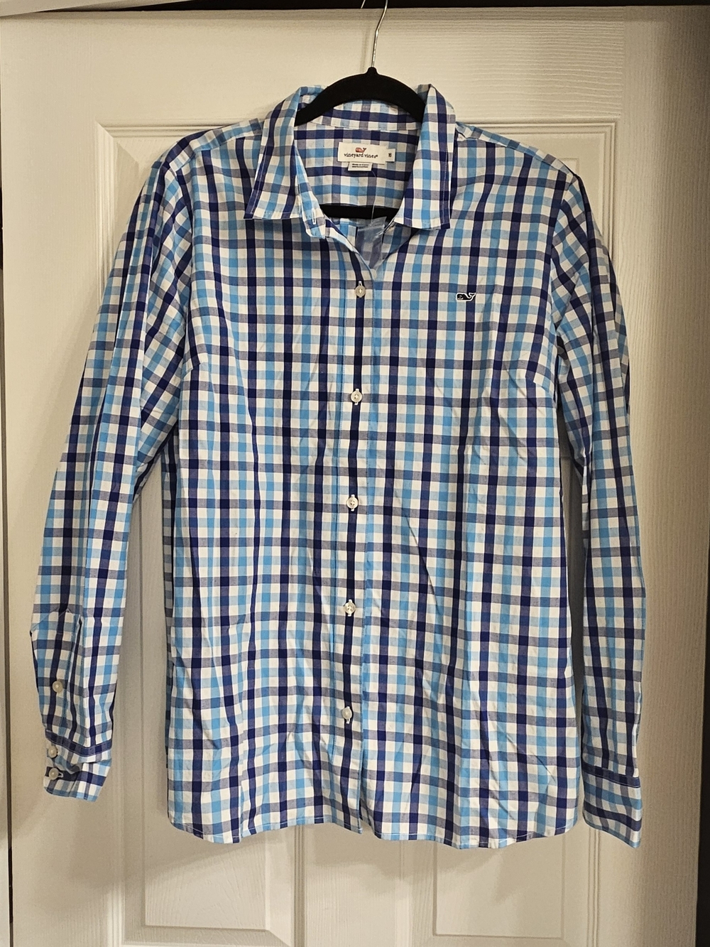 Vineyard Vines Blue & White Check Button-Up Blouse NWOT Sz 16